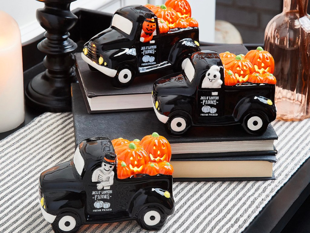 mr halloween black trucks on table 