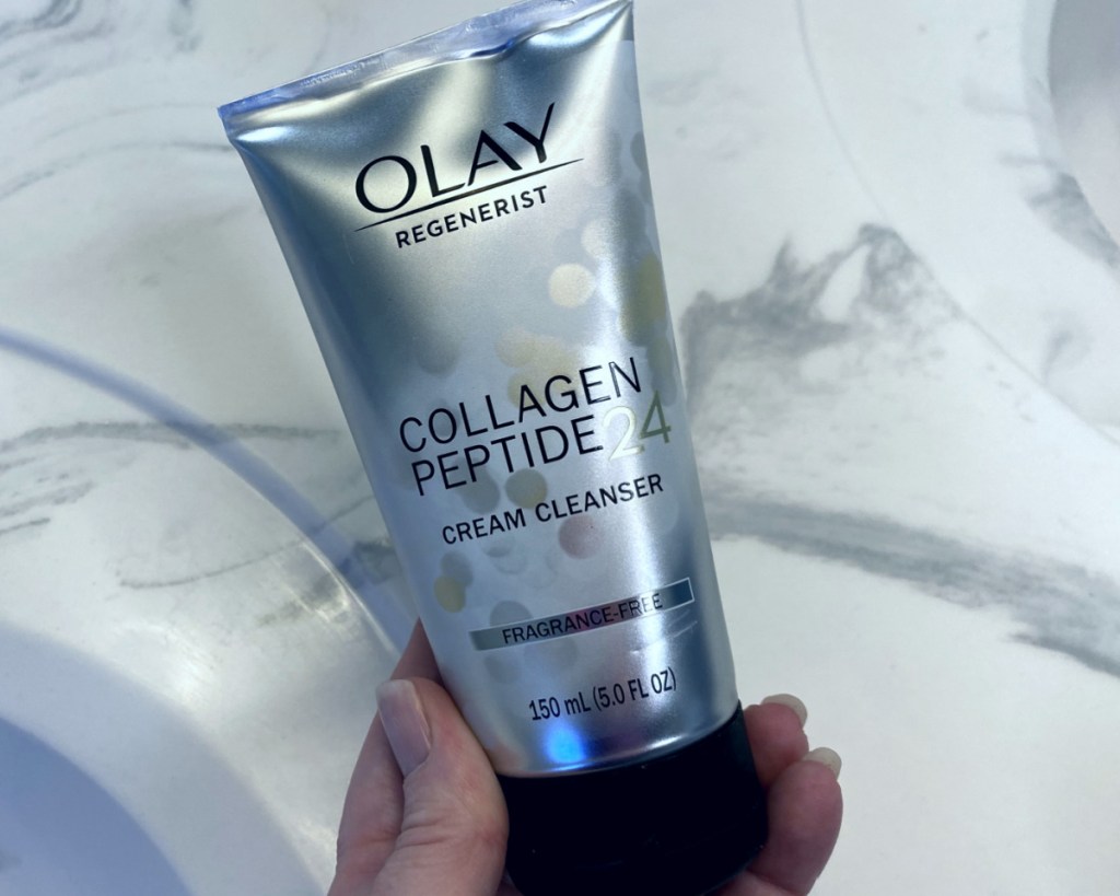 collagen peptide cleanser in hand