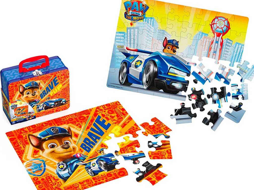 paw patrol puzzles with storage tin