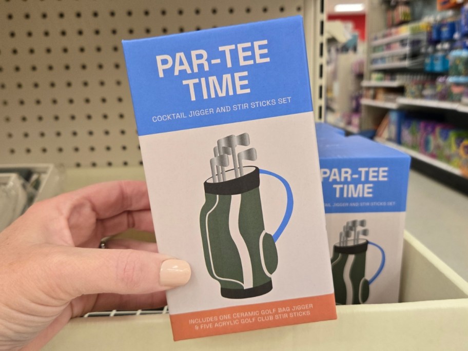 hand holding box for par-tee time in store