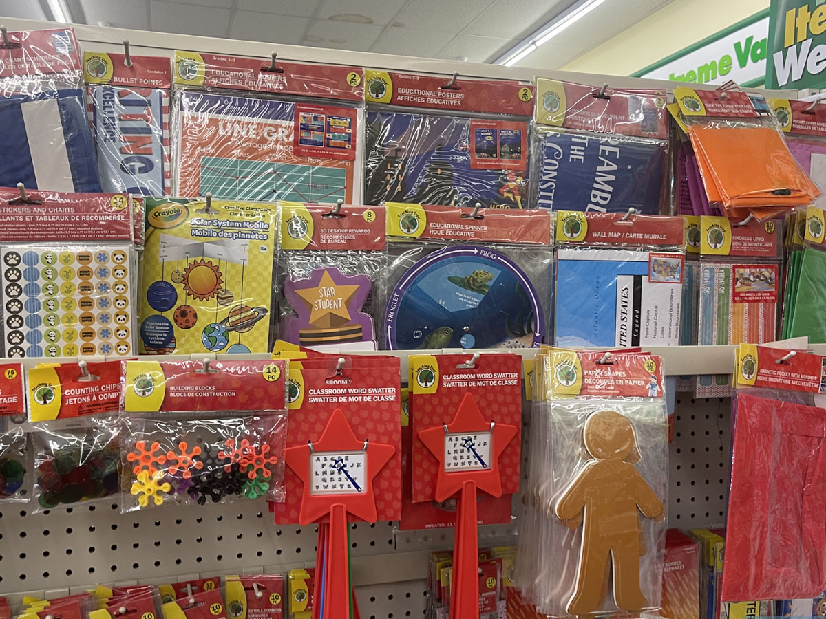 teaching supplies hanging in store