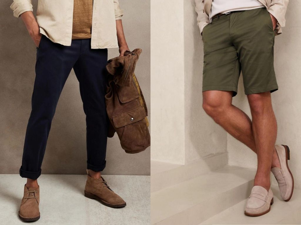 Men wearing Banana Republic pants and shorts