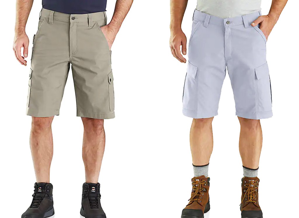 two men modeling carhartt work shorts