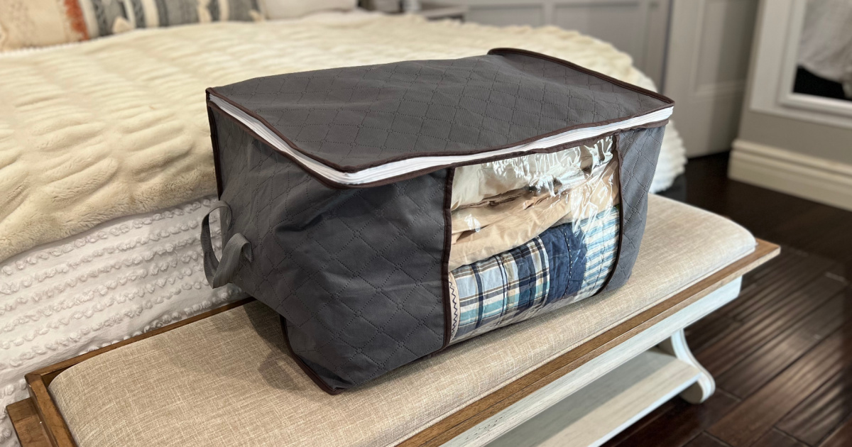 Foldable Storage Containers on bench near bed