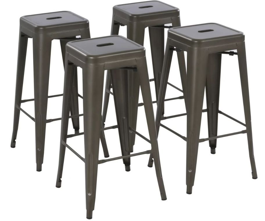 four meta industrial stool in gunmetal on a white background