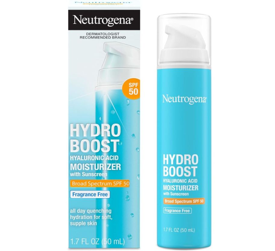 a bottle of Neutrogena Hydro Boost Moisturizer next to its packaging