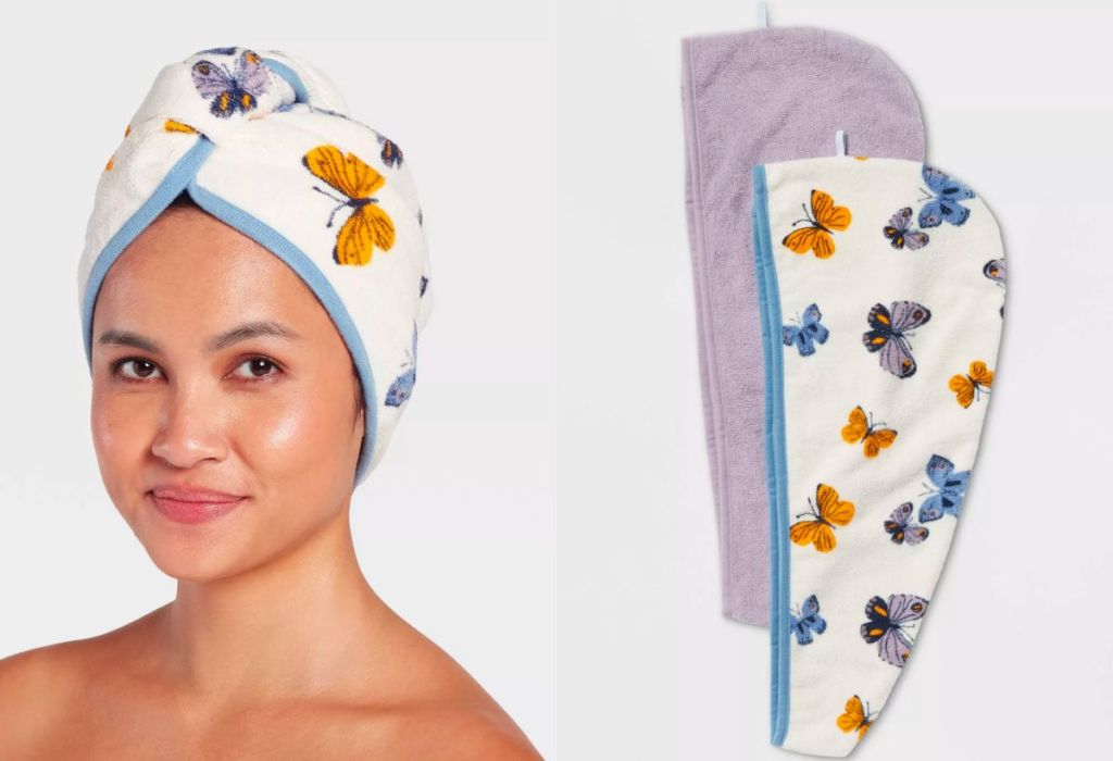 Room Essentials 2pk Bath Hair Wrap Set in lavender