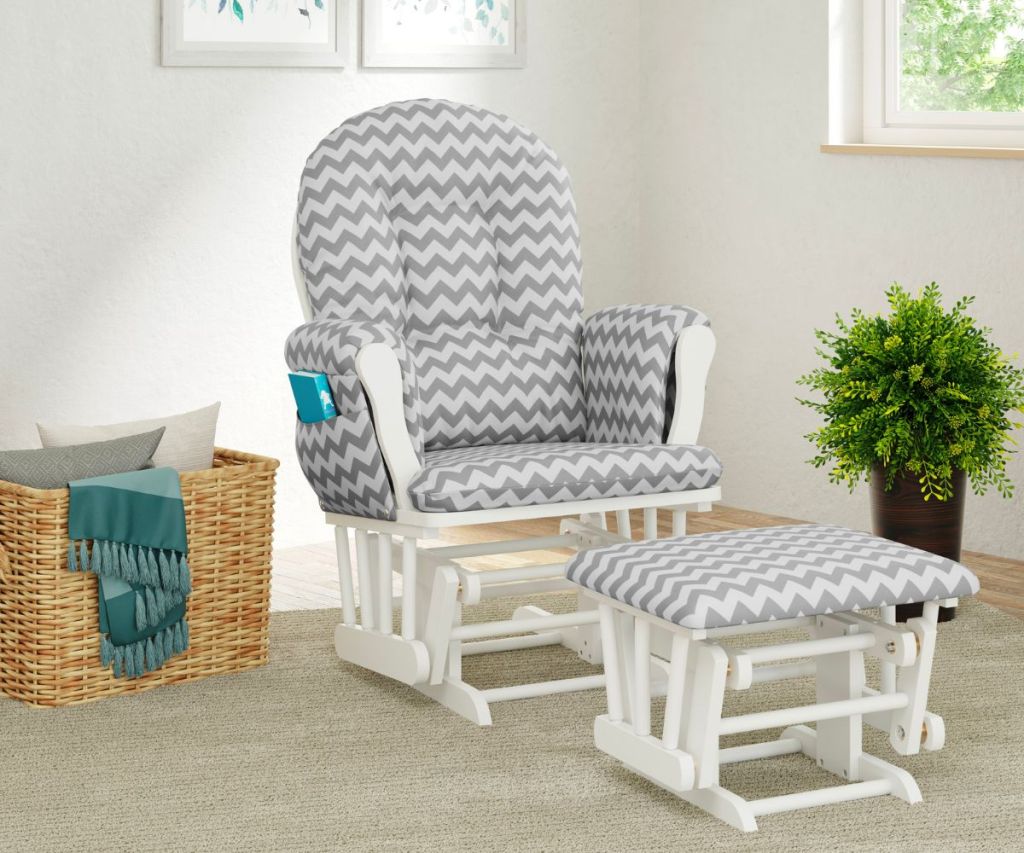 Storkcraft Hoop Nursery Glider & Ottoman White Gray Chevron