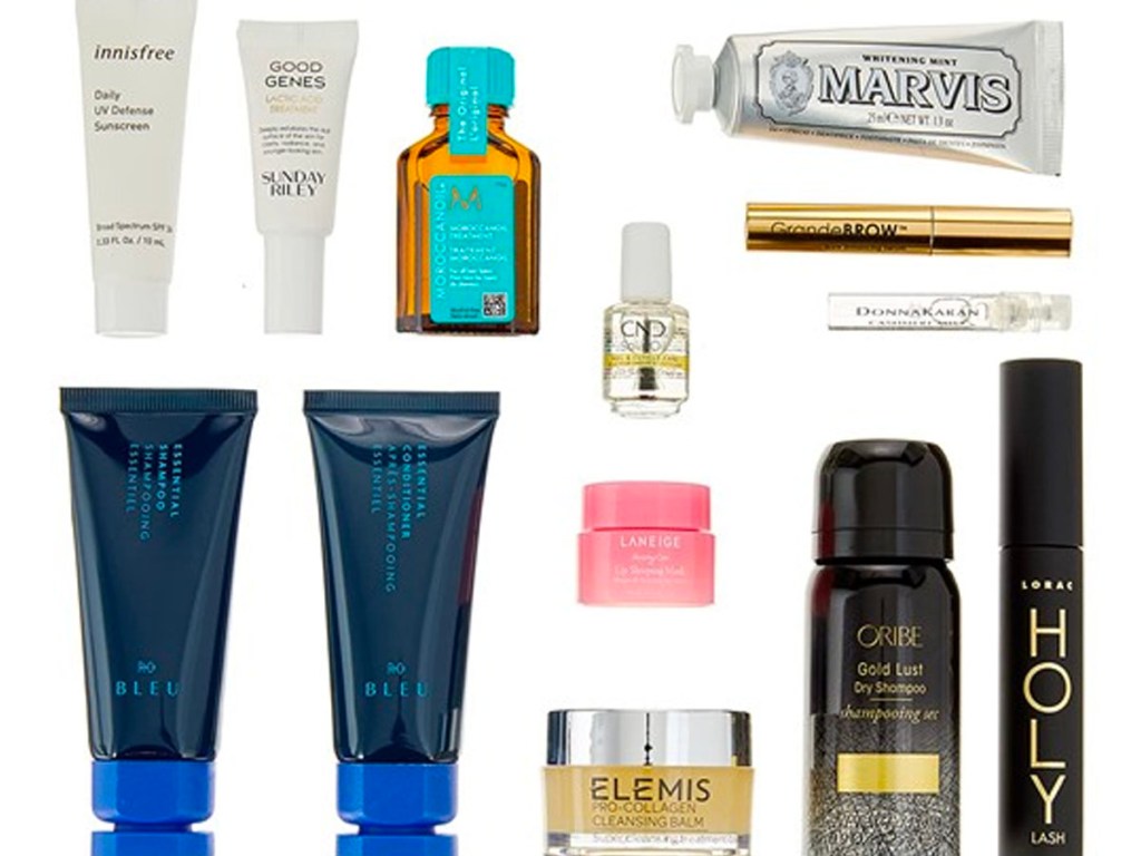 12 sample sized beauty products