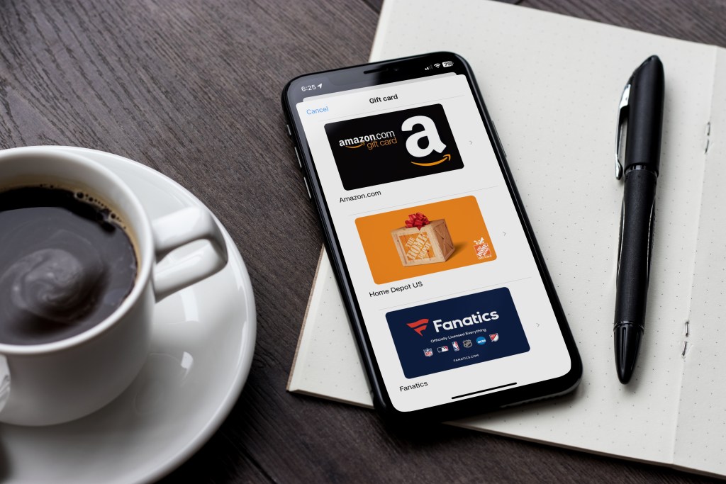 iPhone showing gift card options
