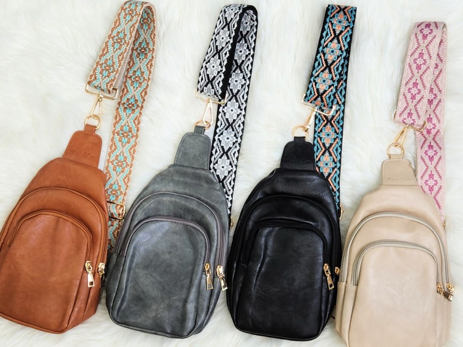 four sling bags in different colors