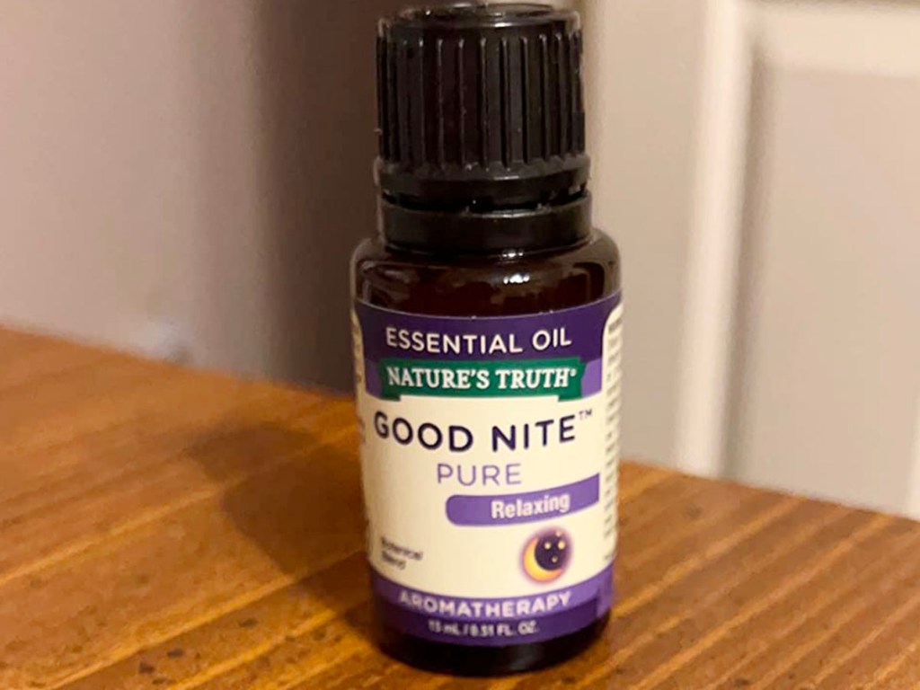 good nite essential oil bottle on table