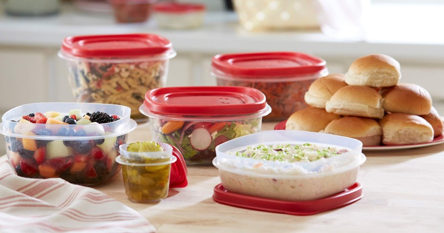 rubbermaid containers on counter with food