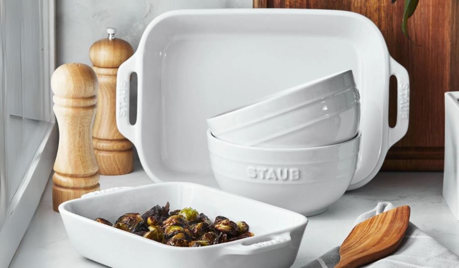 STAUB Ceramic 4-Piece Baking Dish and Bowl Set in white