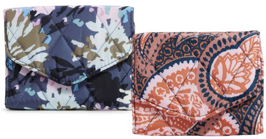 Vera Bradley small fold over wallets in blue floral and orange and pink medallion prints