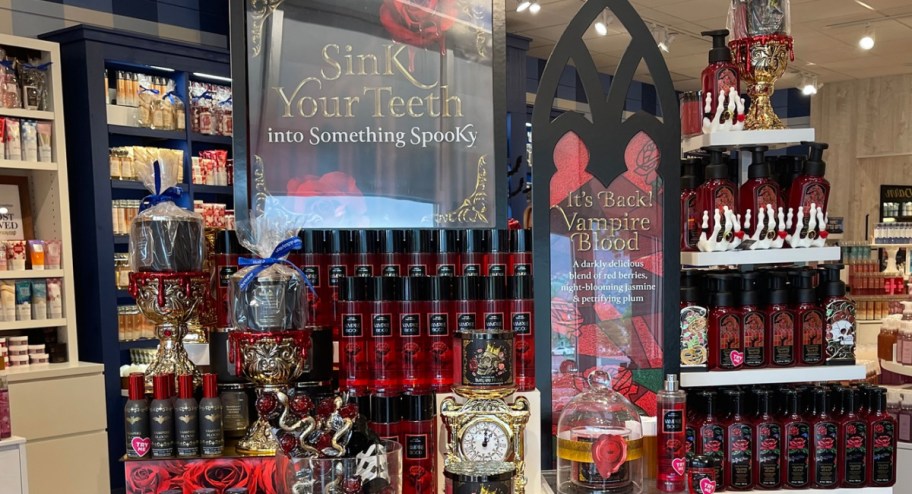 Bath & Body works vampire halloween collection displayed at the store