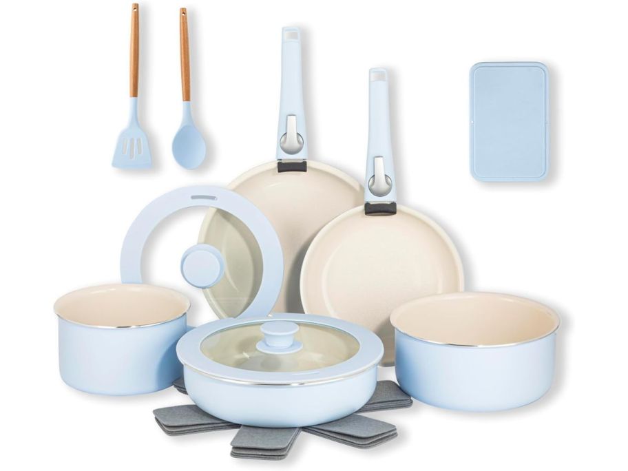 Gotham Steel 18-Piece Cookware Set in Cream Blue stock image