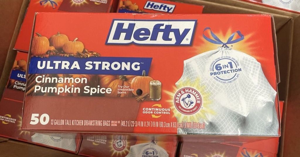 A few boxes of Hefty Cinnamon Pumpkin Spice Bags