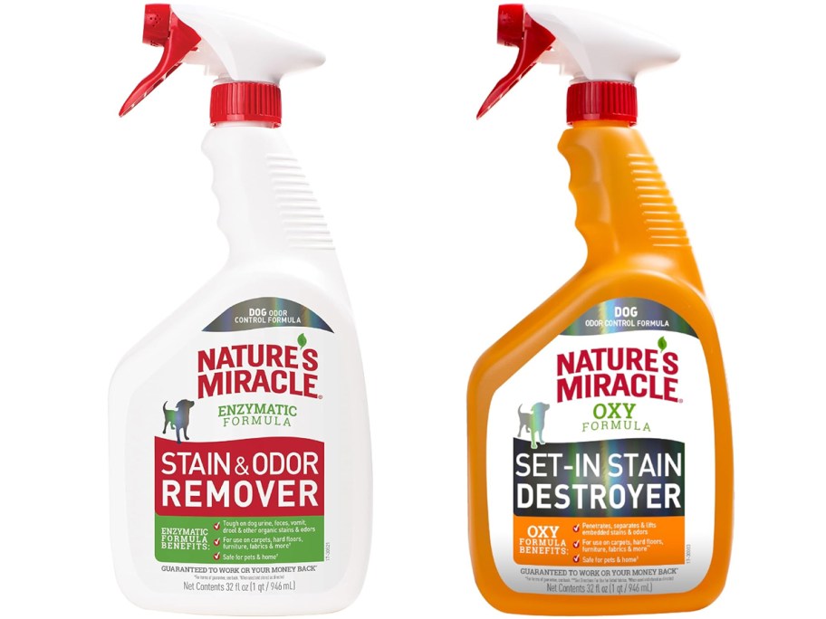 white and orange bottles of Nature’s Miracle sprays