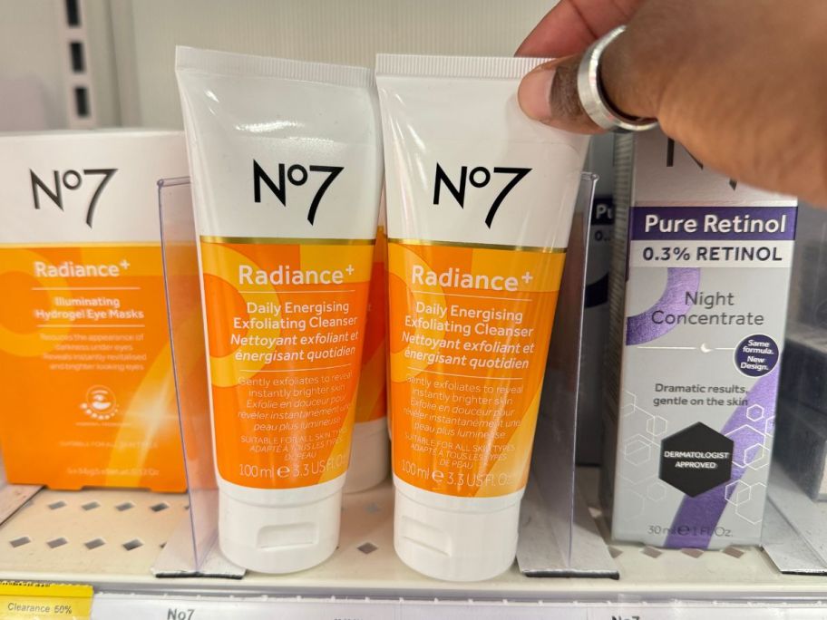 No7 Radiance+ Daily Energizing Exfoliating Cleanser - 3.38 fl oz on shelf