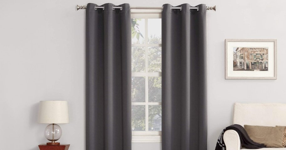 Sun Zero Easton Energy Saving Blackout Grommet Curtain Panel Charcoal 