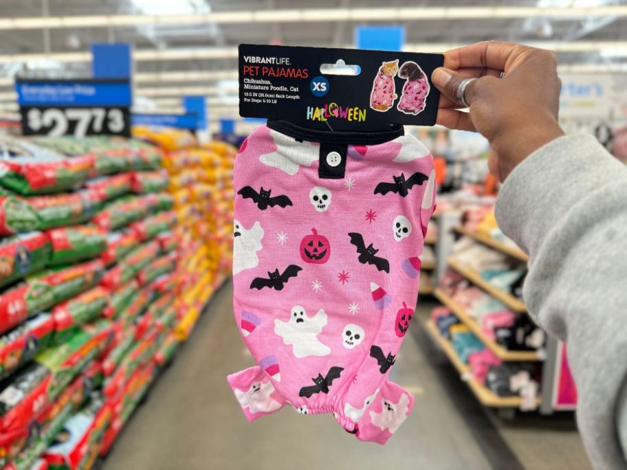 Vibrant Life Spooky Surprises Halloween Pet Pajamas in hand in store