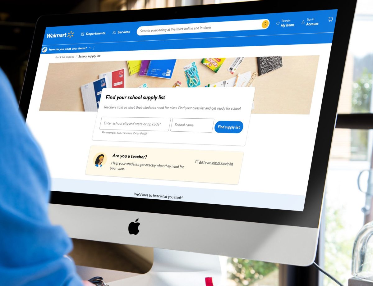 Parent searching Walmart's school supply list on the onlineputer