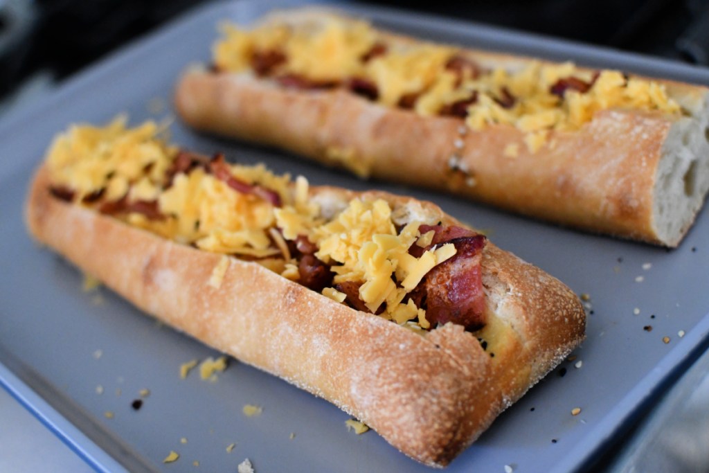 bacon and egg boats on a sheet pan