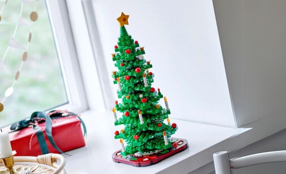 LEGO christmas tree on a window ledge