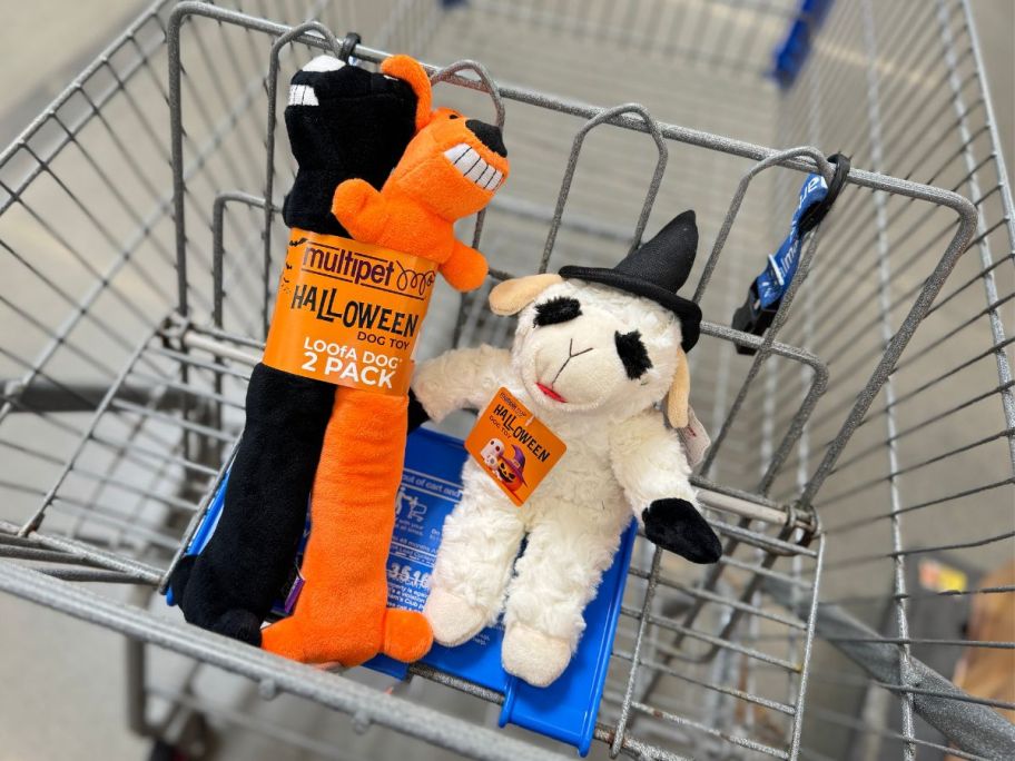 multipet dog toys in cart in store