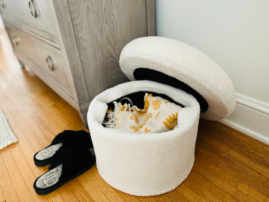 mushroom ottoman with lid off 