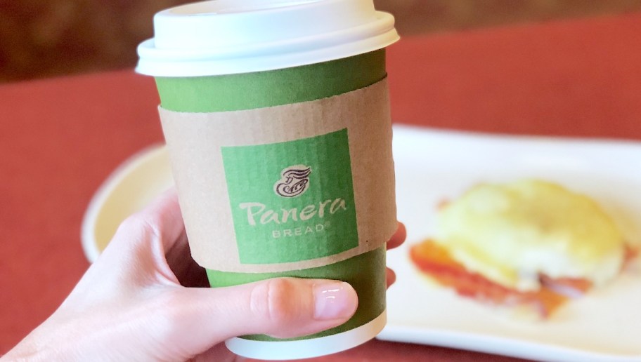 hand holding panera coffee