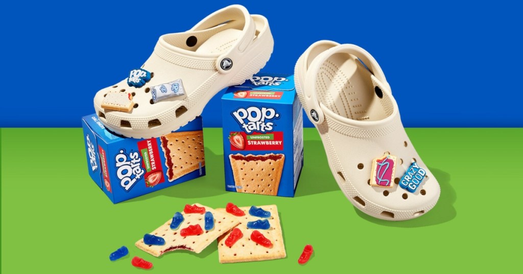 white Crocs with Pop-Tart Jibbitz