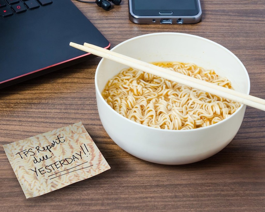 ramen sticky notes next to bowl of ramen