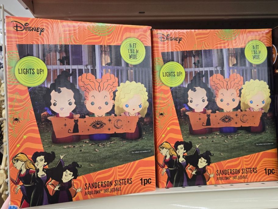 Disney Hocus Pocus 3.4' Airblown Inflatable LED Sanderson Sisters on shelf in store