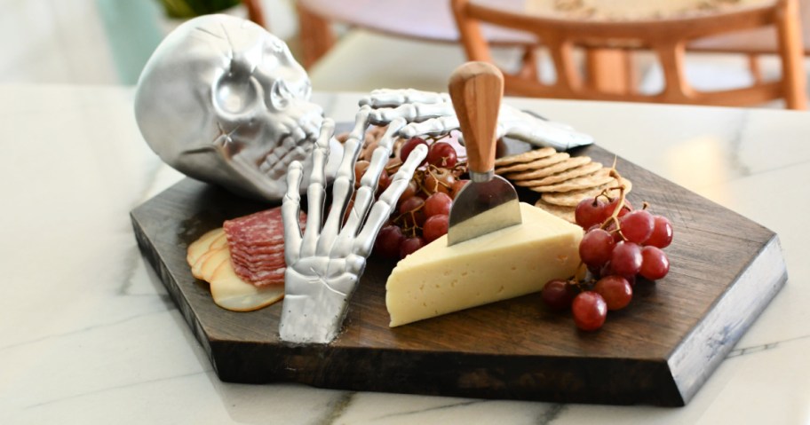 skeleton coffin shaped charcuterie board craft