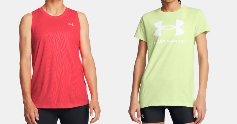 two women wearing under armour tops