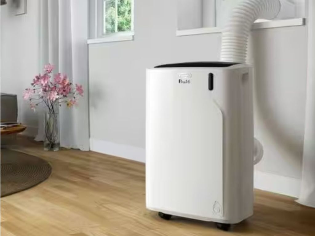 DeLonghi 11,500 BTU 3-Speed 500 sq. ft. Portable Air Conditioner with onlinepact Design and Eco Friendly Gas 