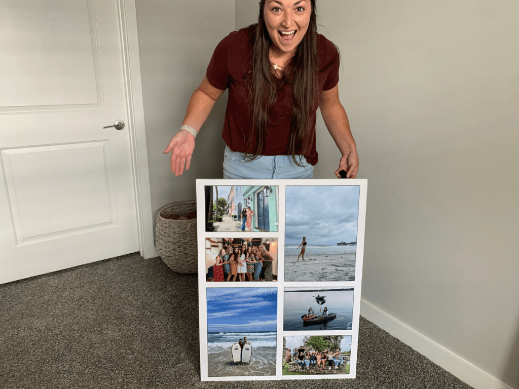 Alli standing behind a Canva Champ Custom Photo Canvas Collage