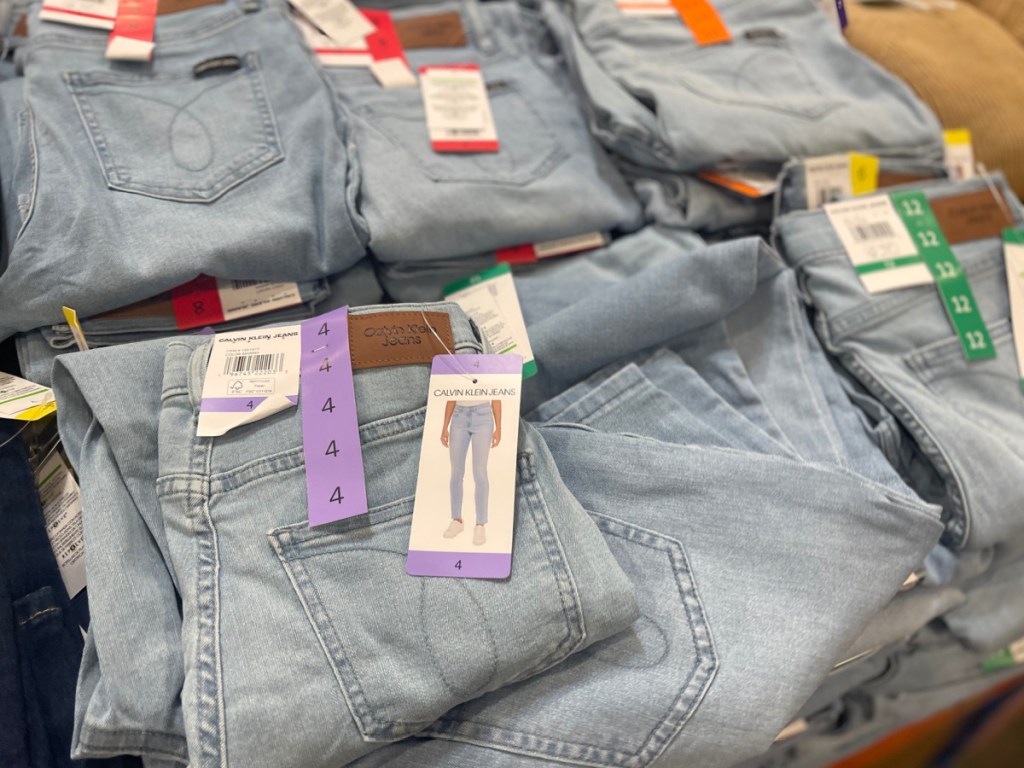 Calvin Klein Women Jeans displayed at the store in different sizes