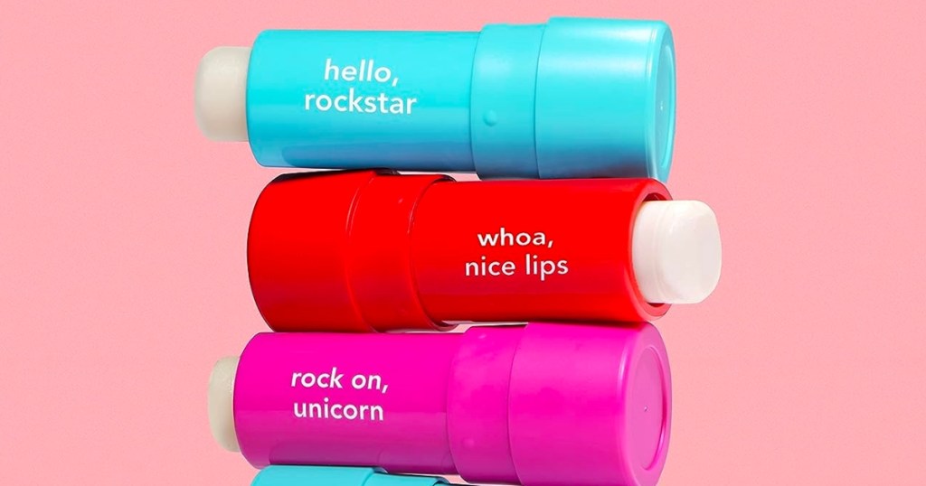 hello lip balm in three flavors stacked