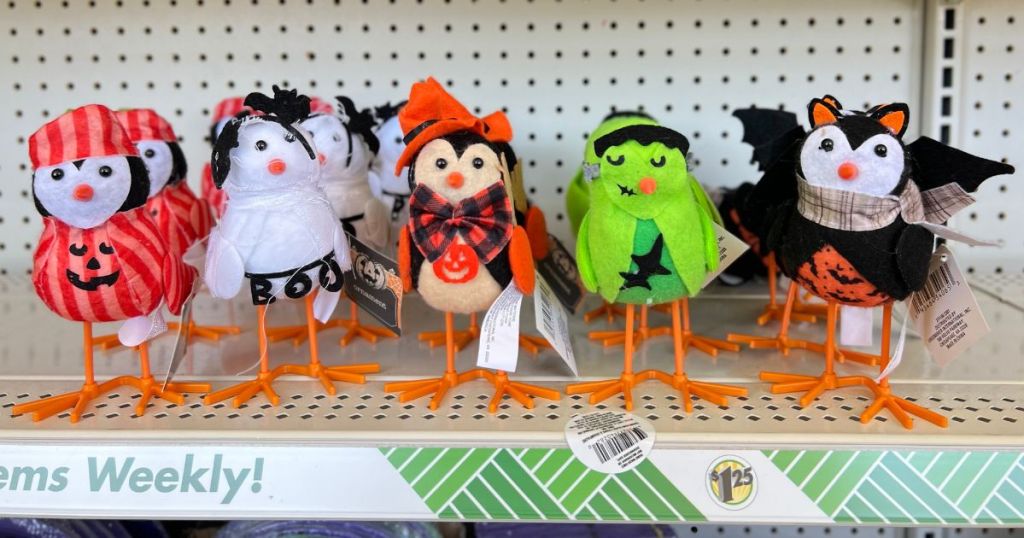 Dollar Tree Halloween Birds on shelf at Dollar Tree