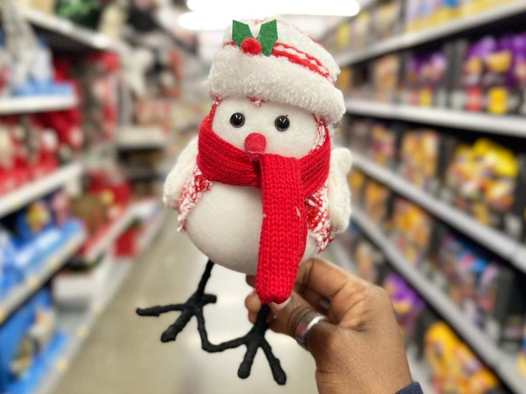 Red and White Fabric Bird with Scarf and hat