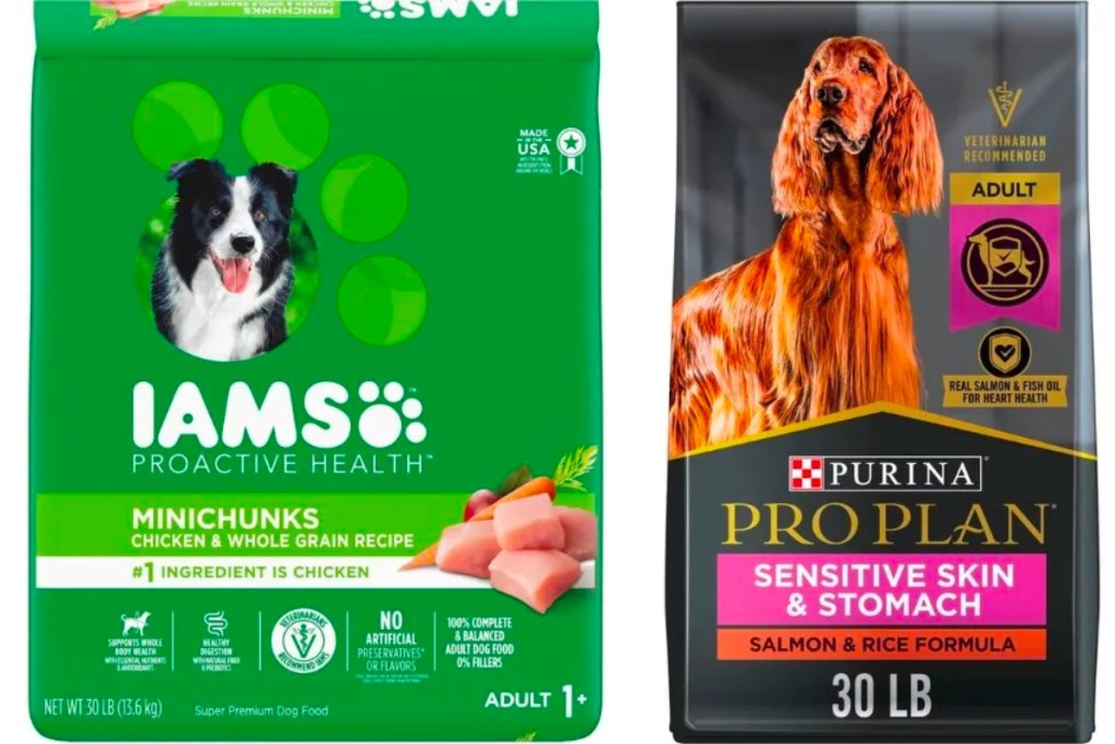 bags of iams and purina proplan dog food