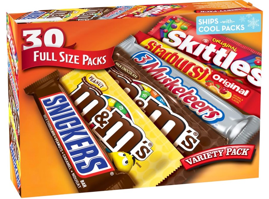 variety box of full-size mars candy bars