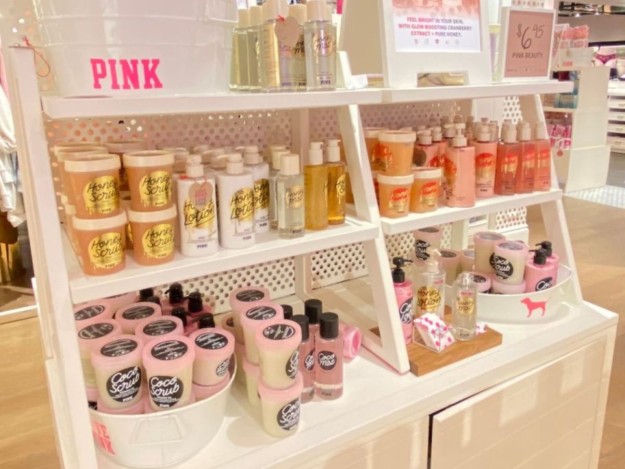 Victoria's Secret PINK Beauty Items on display at the store