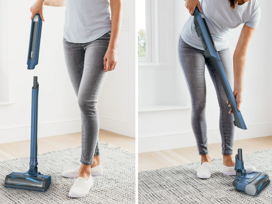 images of two women side by side using the shark vac in different formats