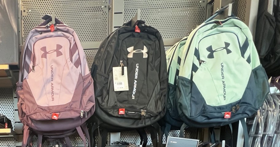 under armour backpacks on display in store