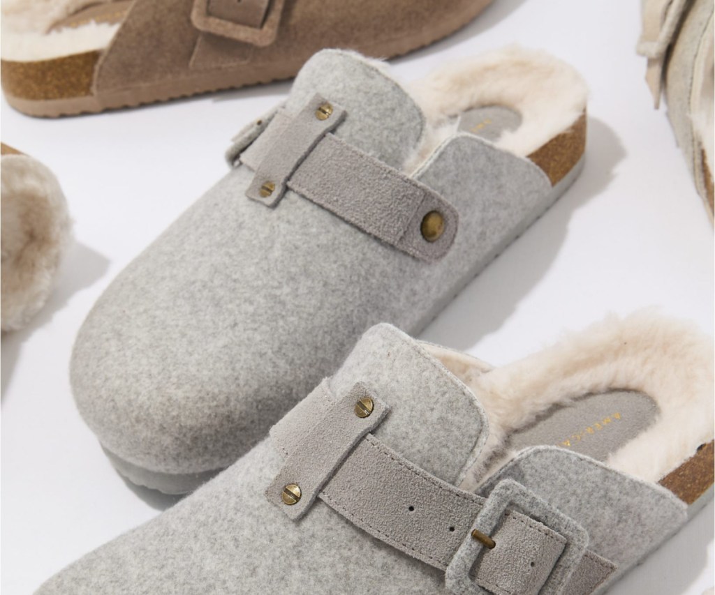 gray ae felt clogs