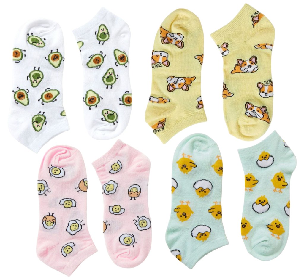 avocado, corgi, egg socks